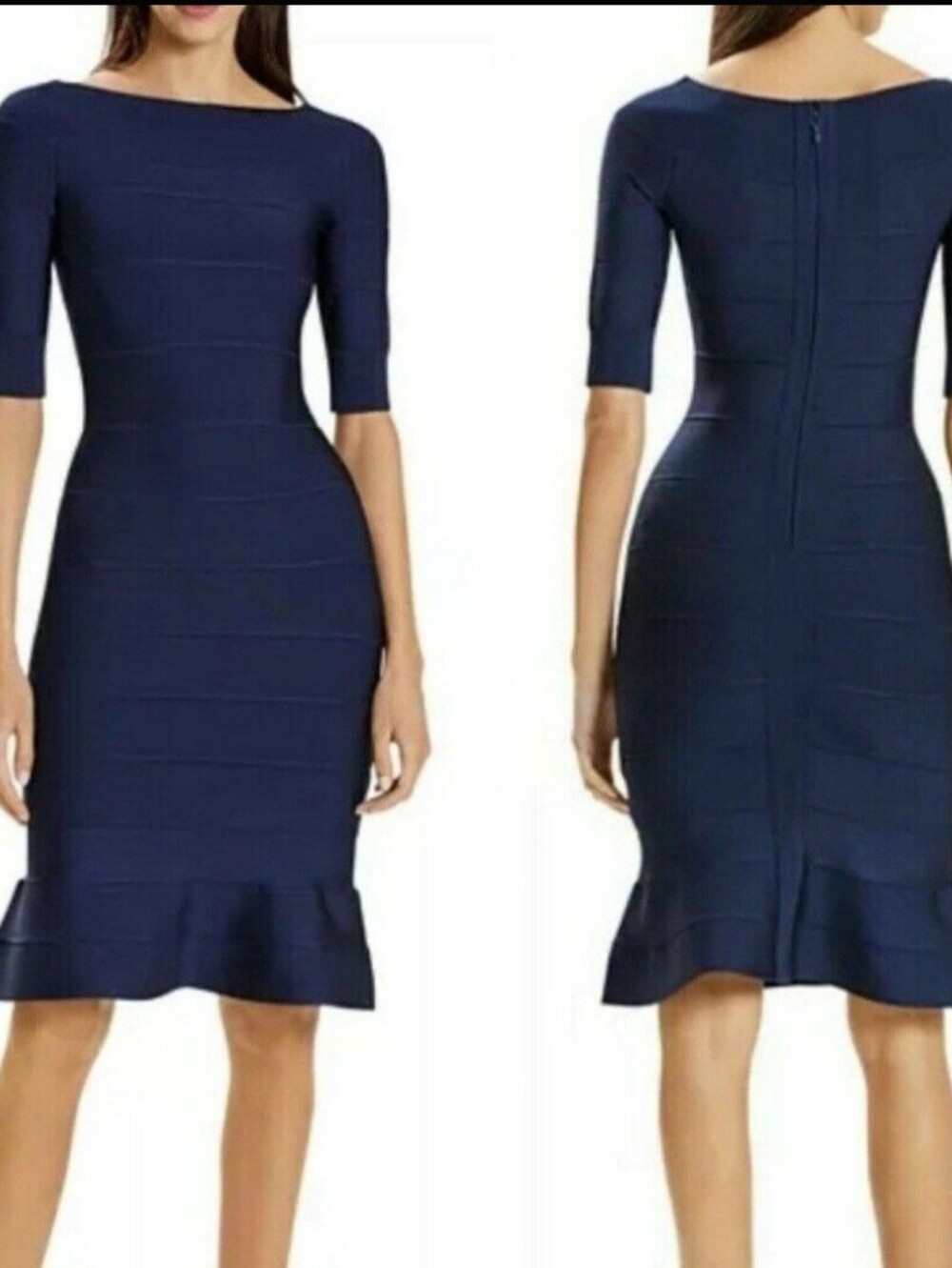 NWT Herve Leger XS Boat Neck Bandage Dress In Classic Blue